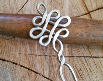Celtic Looping Crossed Knots Aluminum Hair Fork, Shawl Pin, Bun Holder, Decorative Comb, Sticks - Long Hair Accessories, Knitting, Scarf Pin