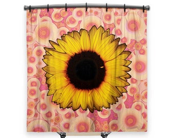 Sunflower Shower Curtain, Shower curtain, Pink shower curtain, Boho curtain, Fabric shower curtain, Bath Decor, Boho Chic Decor