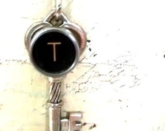 Letter T charm pendant typewriter key vintage necklace