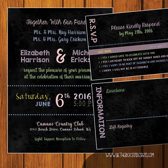 Pastel Chalkboard Invitation / Chalkboard Wedding Suite
