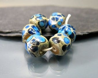 Handmade Lampwork Nugget Beads by GlassBeadArt … Blue Rocks ... SRA F12 ... 10x12mm