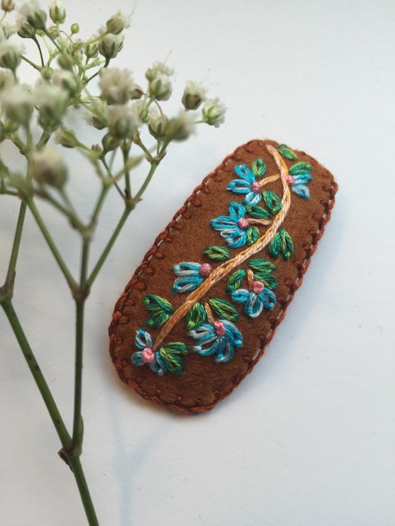 Hand Embroidered Holland Wool Felt Hair Clip by Neskat on Etsy
