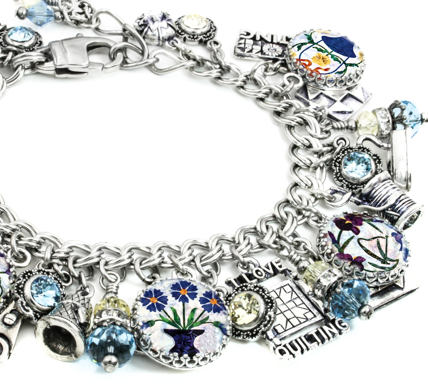 Quilting and Sewing Silver Charm Bracelet The by BlackberryDesigns