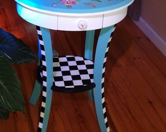 Whimsical Painted Furniture Table Decoupaged Butterflies Wild Roses