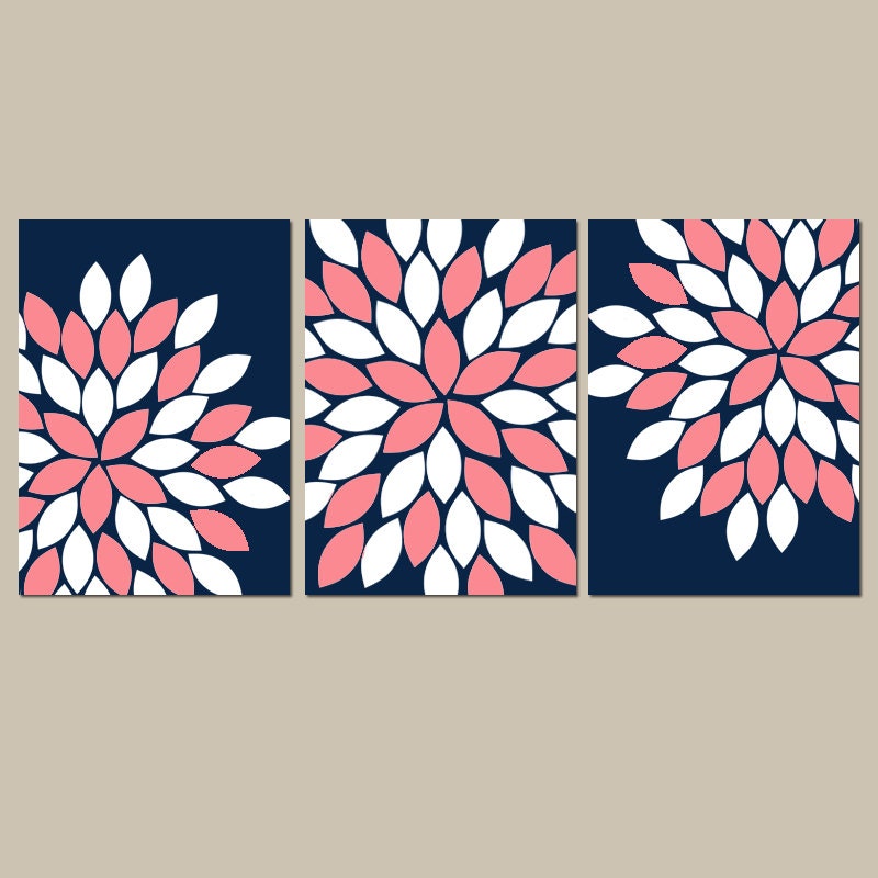 Navy Coral Wall Art CANVAS or Prints Navy Coral Bedroom
