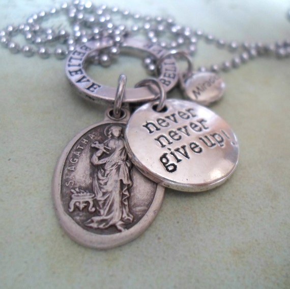St. Agatha Charm Necklace Patron Saint of Breast by MarysPrayers