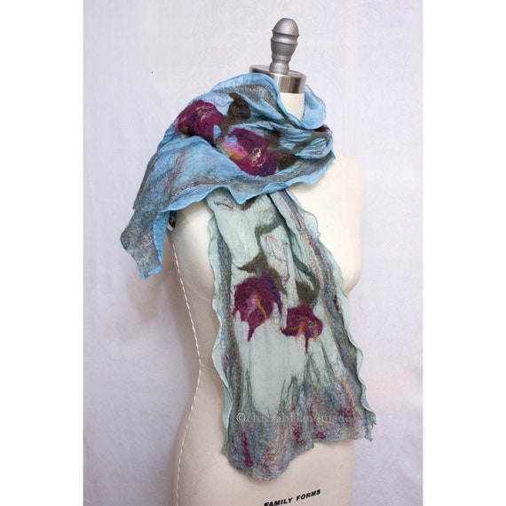 Nuno Felted Scarf on Silk Art to Wear