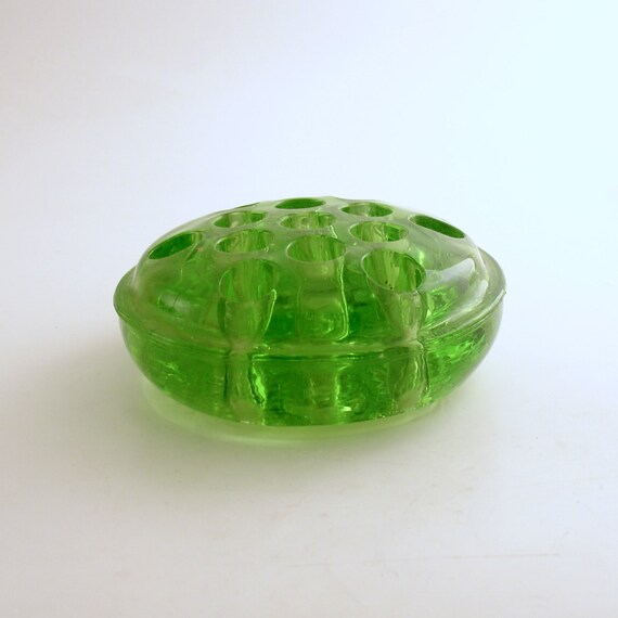 Vintage Green Glass Flower Frog Flower Holder