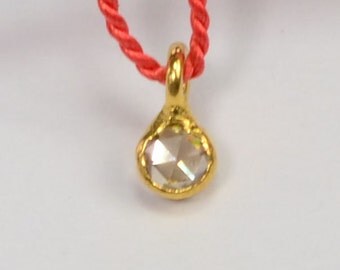 3mmx5.5mm 18k Solid Yellow Gold Rose Cut Champagne Diamond Charm Pendant