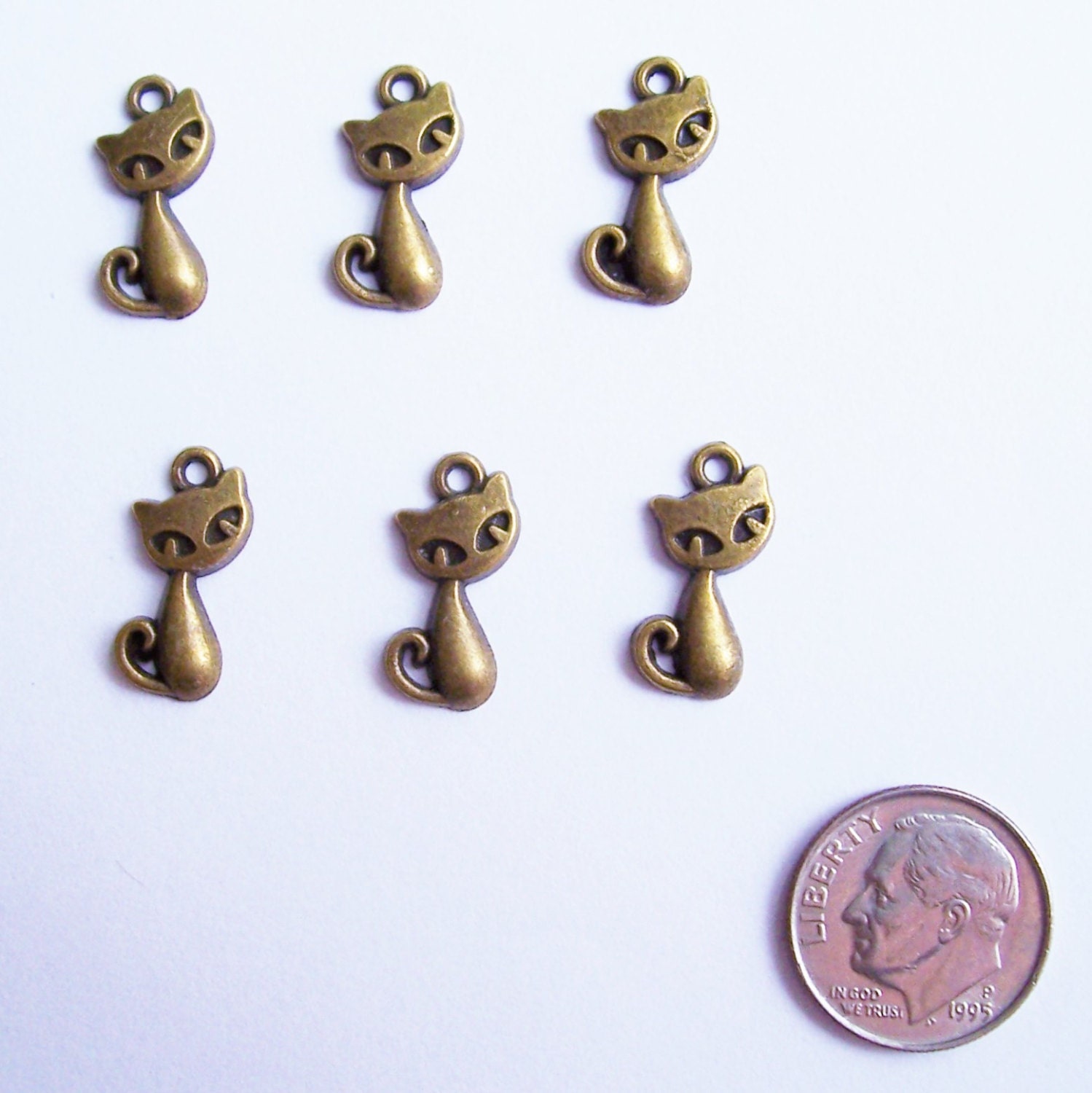 6 Mini Cat Kitten Charms Pendants 11/16 inch by 5/16 inch from ...