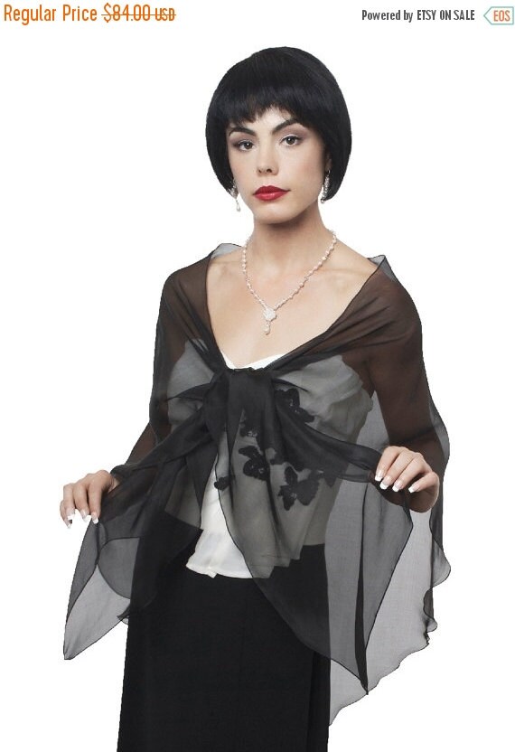 promo sale black silk chiffon shawl by chicaura on etsy promo sale black silk chiffon shawl by chicaura on etsy