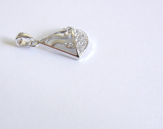 Silver-tone Rhinestone Sailboat Pendant - Nautical