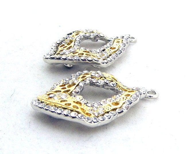 Pair of Two Tone Abstract Charms Rhinestone Edge