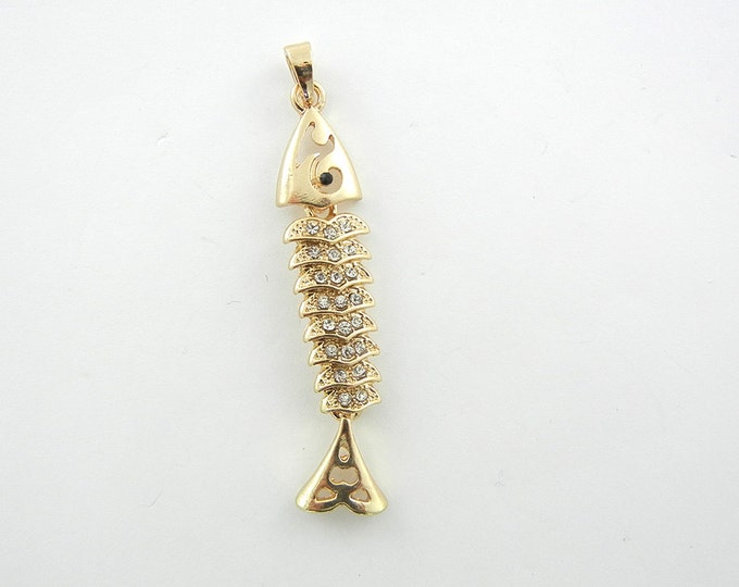Gold-tone Fish Pendnt with Clear Rhinestones