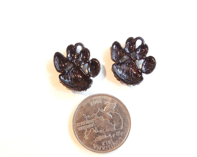 Pair of Small Black Rhinestone Animal Paw Charms