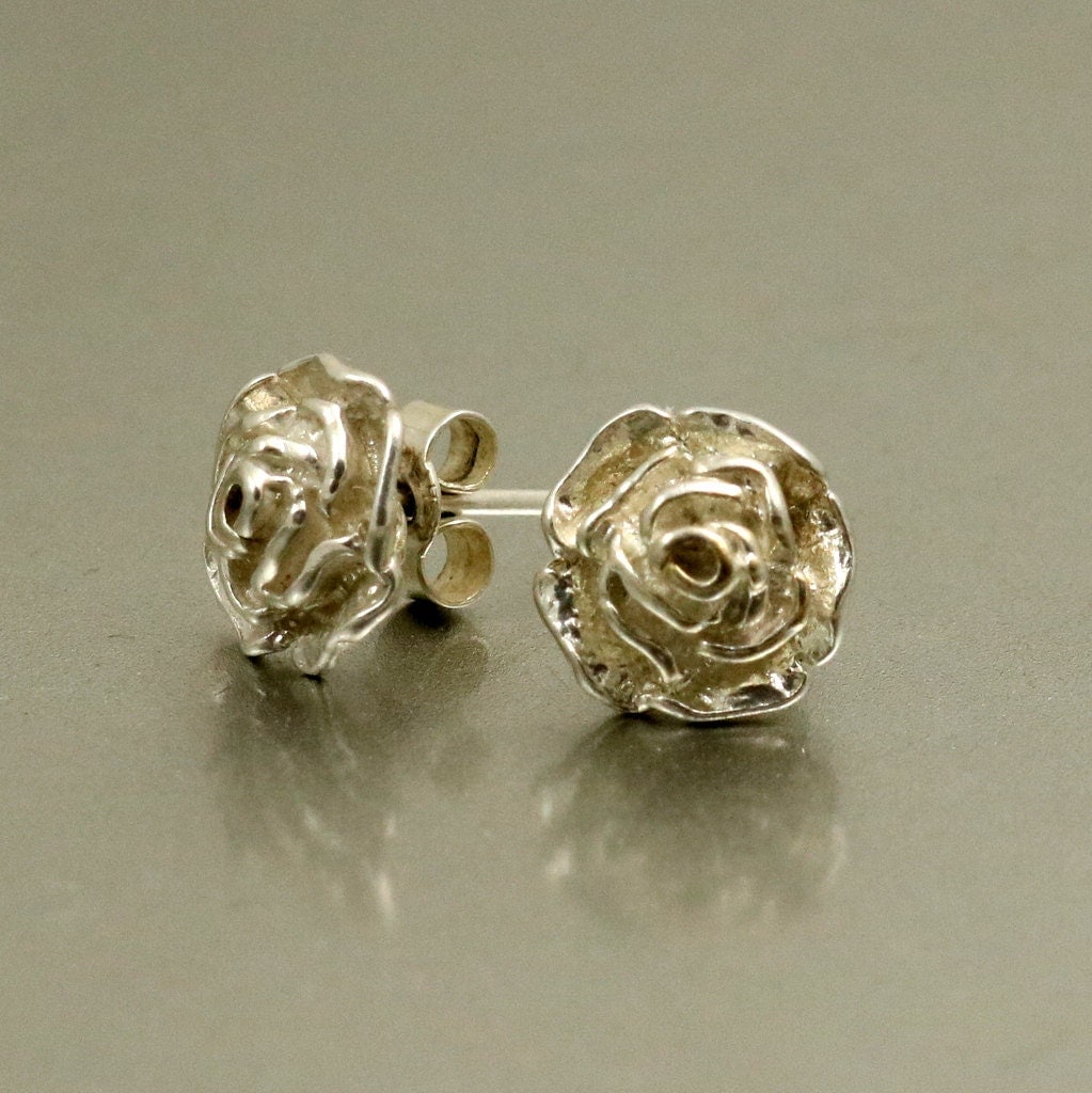 Vintage Rose Earrings Sterling Silver Post Earrings Stud