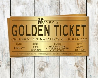 Willy Wonka Birthday Golden Ticket Birthday Invitation - Golden Birthday - Willy Wonka Birthday Party - Golden Ticket Foil Invitation