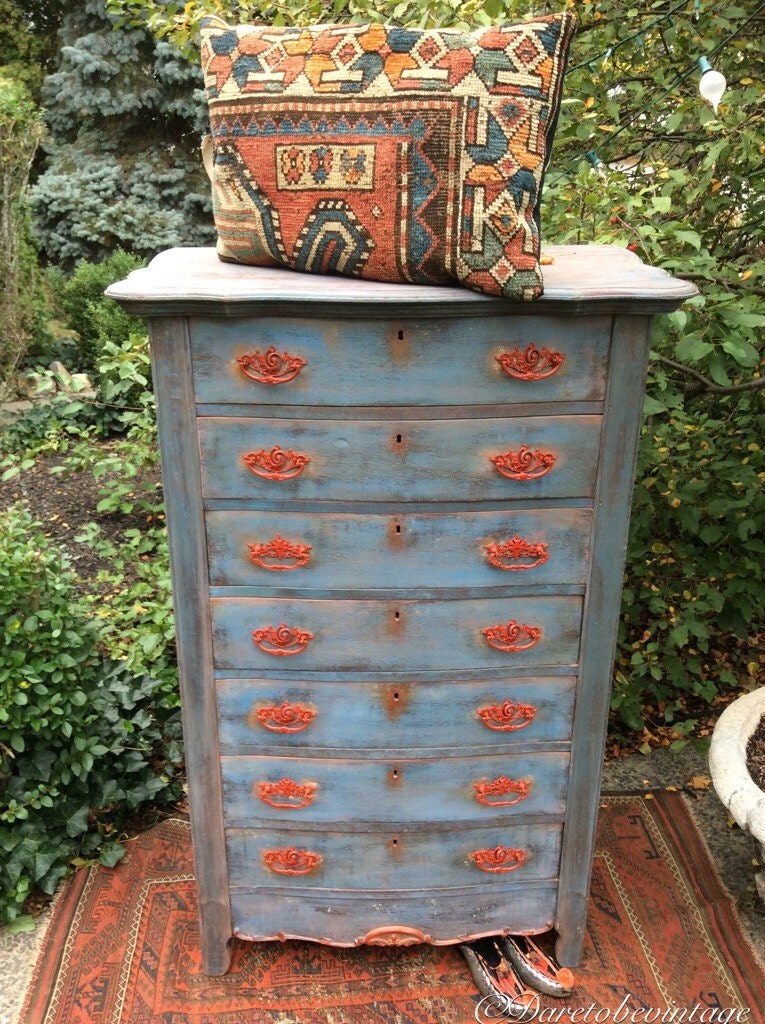 HOLD Heidi Painted Dresser Bohemian Dresser Blue Dresser