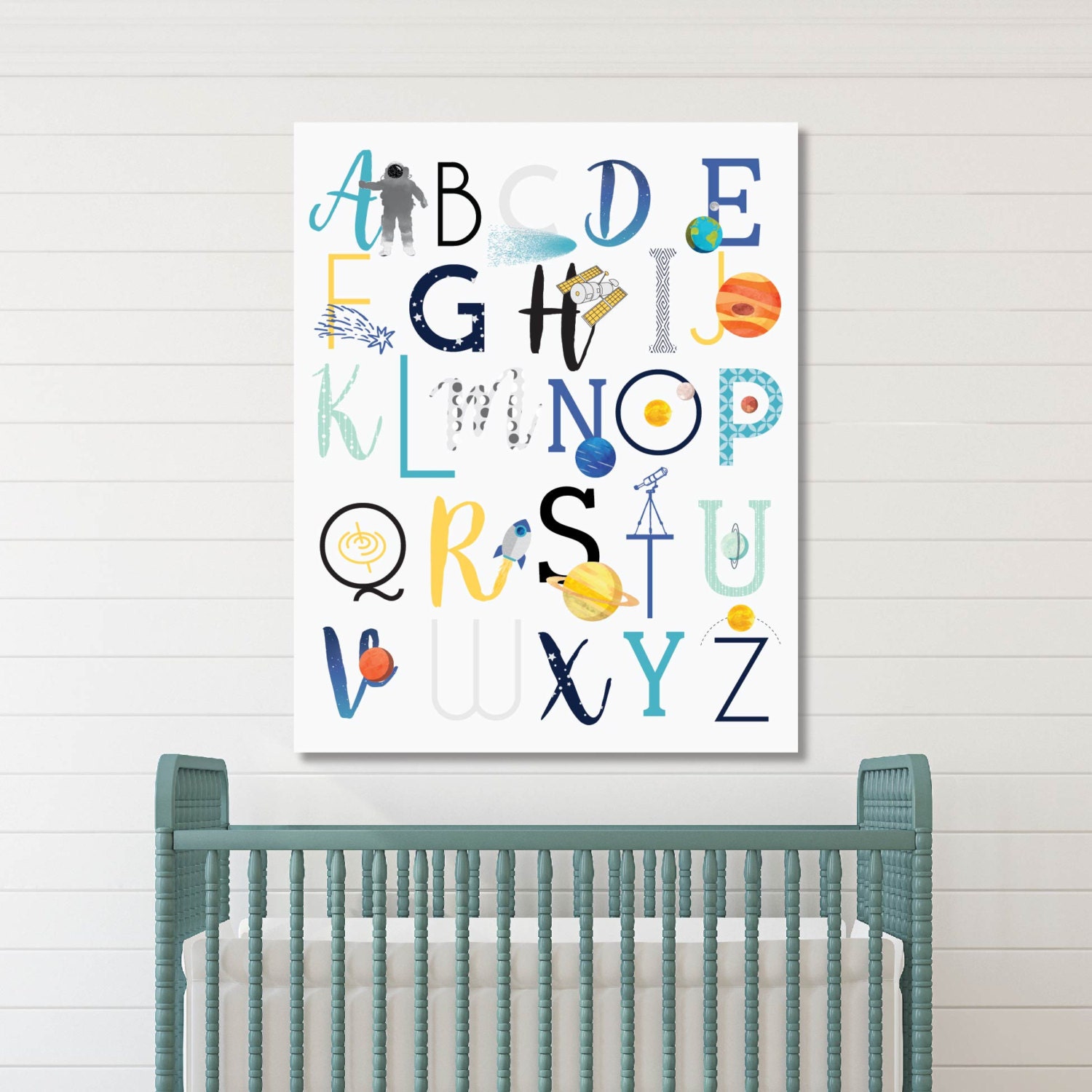 ABC Wall Art Space Nursery Decor Baby Nursery Art Kids Room