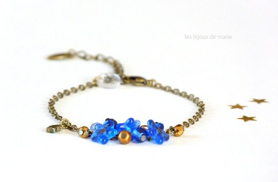 Delicate blue and gold charms bracelet,Boho chic bracelet,Boho chic jewelry,Delicate jewelry,Delicate bracelet,Charms bracelet