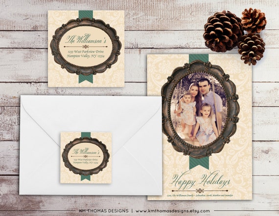 Vintage Frame Return Address Label: Square Label - Holiday Return Address Label - Green Christmas Label - Return Address Sticker - WH144 Il_570xn