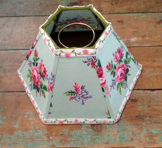 Hurricane Lamp Shade Lampshade in Vintage Mint Green Floral