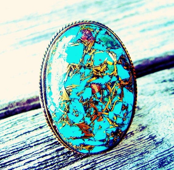 Gold Vein Mojave Turquoise Vintage Large Gemstone by TheBluScarab