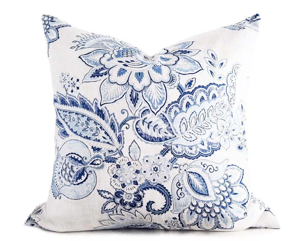 White Blue Floral Pillows Floral Designer Pillow Covers Blue 2041