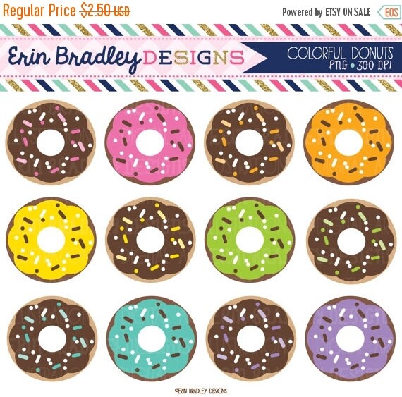 SALE Donuts Clipart Chocolate Donut Food by ErinBradleyDesigns