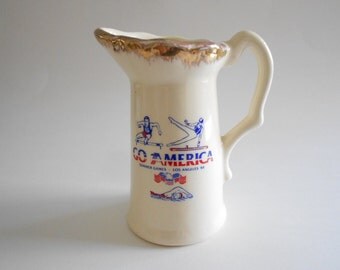 Olympics Pitcher Vintage 1984 Los Angeles Olympics Go America Summer Games Cream Pitcher Souvenir Pitcher Porcelain Pitcher Milk Pitcher