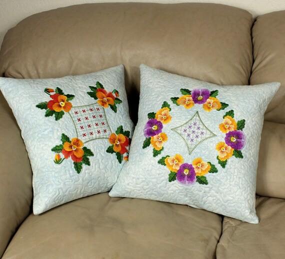 Two Elegant Throw Pillows 16 inch Pansy Pillow Covers