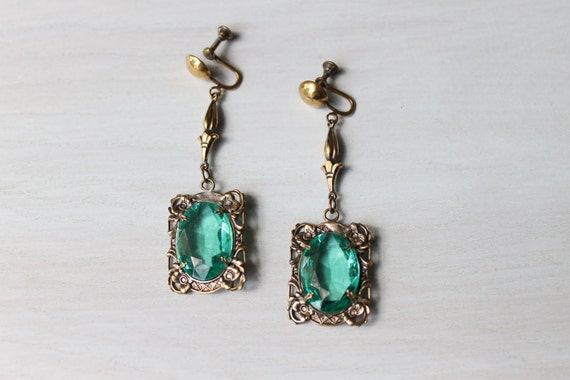 Art Deco Czech Dangle Earrings / Czech Glass Drop Earrings