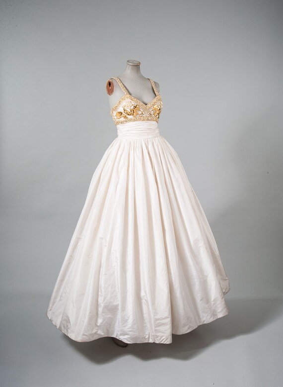 Vintage Beaded Silk Gown 80s Designer Bridal Party Dress