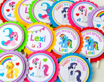 My Little Pony Cupcake toppers, My little pony Birthday party, Cupcake toppers in rainbow colors -Set of 12