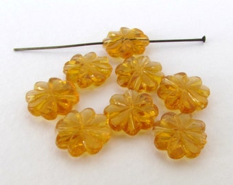 Vintage Flower Bead Topaz Gold Plastic Double Sided 11mm vpb0177 (8)