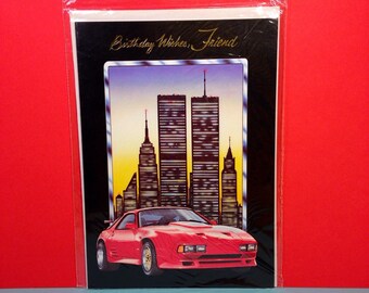 Birthday Card - Vintage Birthday Card - Birthday Card For A Friend - Birthday Wishes - Cars - City Scene