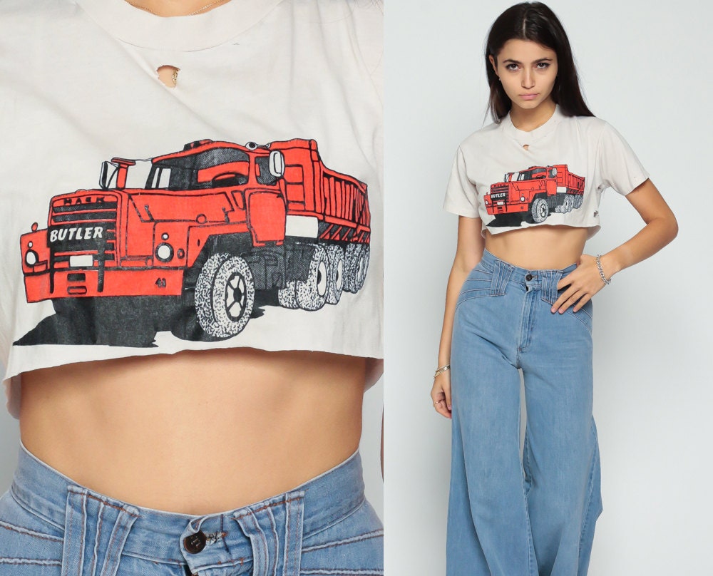 Mack Truck Shirt Ripped T Shirt 80s Vintage Sports TShirt Crop