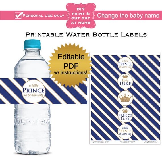 diy editable printable water bottle labels pdf navy prince