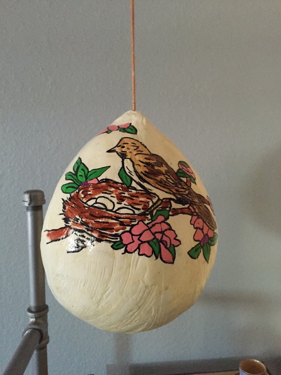 Items similar to Indoor Hanging Bird Nest, Paper Mache Birdhouse