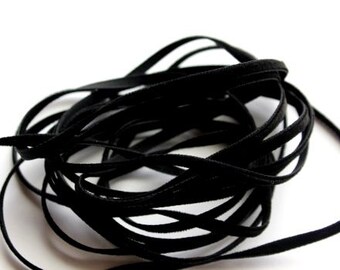 Vintage French 1920's Velvet Ribbon 1/4 Inch Gorgeous Jet Black