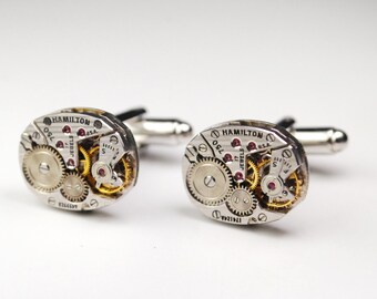 Steampunk Cufflinks Vintage Hamilton Watch Movement Mens Gear Cuff Links by Steampunk Vintage Design