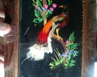 Vintage Mexican Bird Feather Art Picture