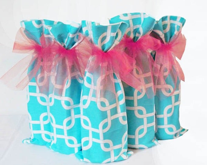 Wine Bags, 5 Pack, Bridesmaid Gifts, 5 Pack Wine Bags, Hostess Gifts, Wine Lover Gift, Aqua Teal Wedding Decor, Table Numbers