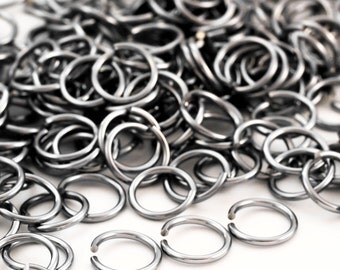 100 - 14 gauge Harbor Grey Anodized Aluminum Jump Rings - 10mm ID - 13.2mm OD - 3/8"