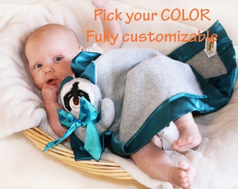 Raccoon Security Blanket, Baby blanket Lovey Blanket, Satin, Baby Blanket, Stuffed Animal, Baby Toy - Customize Color Monogramming Available