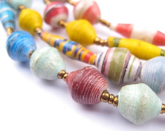 78 Mixed Recycled Paper Bead Necklace from Uganda - African Paper Beads - Jewelry Making Supplies - Made in Uganda ** (PPR-BIC-MIX-120)