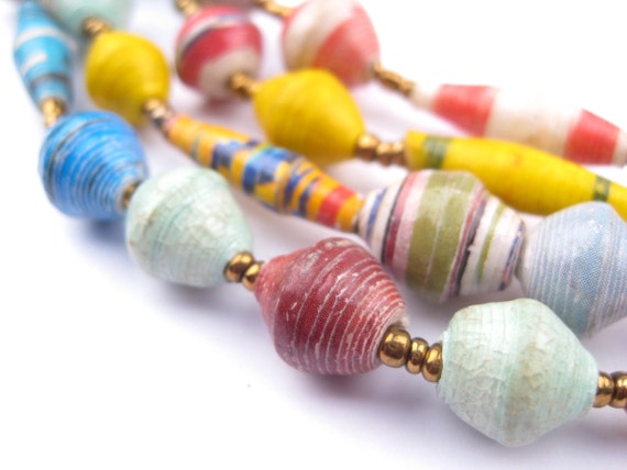 78 Mixed Recycled Paper Bead Necklace From Uganda African 7029