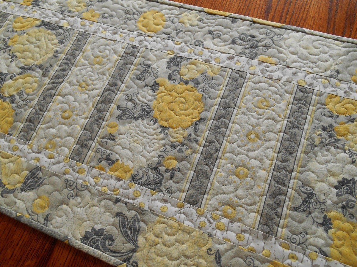 Grey and Yellow Table Runner Quilted Table Runner Yellow and