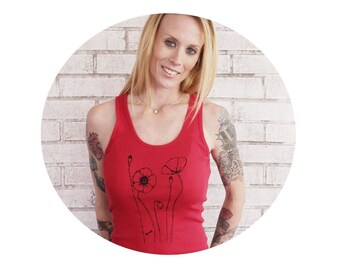 Field Of Poppies Tank Top, Screen-printed Shirt, Sleeveless Cotton Ribbed Top, Red Poppy Flower, Spring Gardening, Women's Summer Clothing
