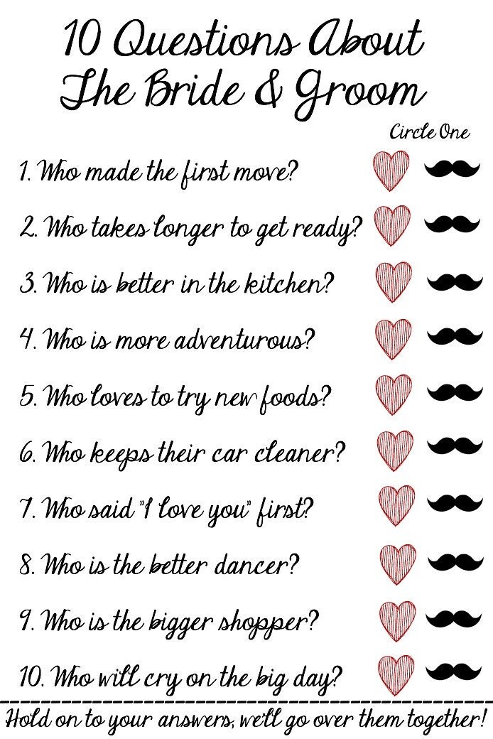 Bridal Shower Games Questions Printable